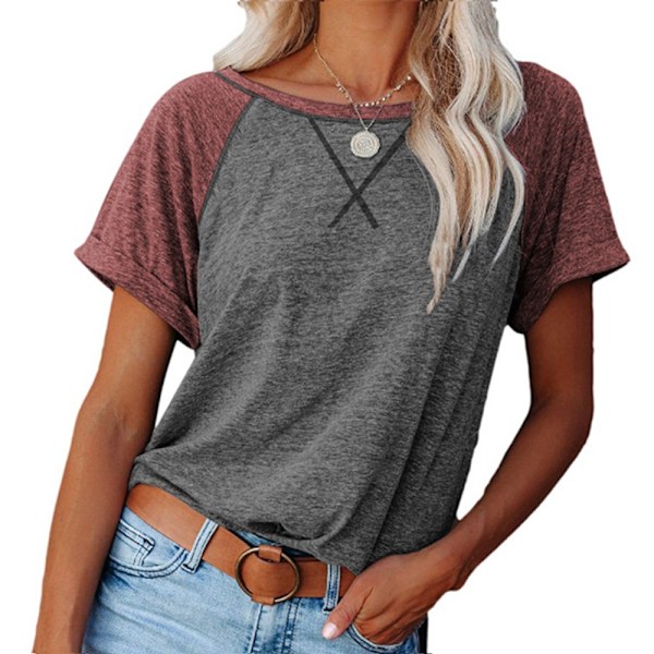 Kvinner Casual Korte Ermer T-skjorter Raglan Rullede Ermer Løse Side Split Tunika Topper (Mørk Grå)