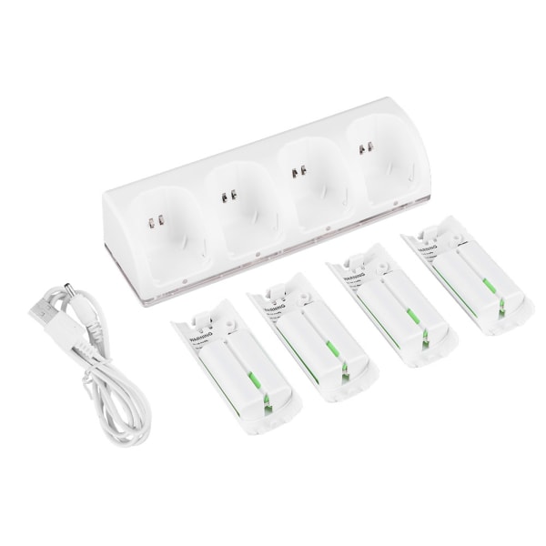 Vit 4 i 1 laddningsstation laddare med 4 st 2800mAh batteri