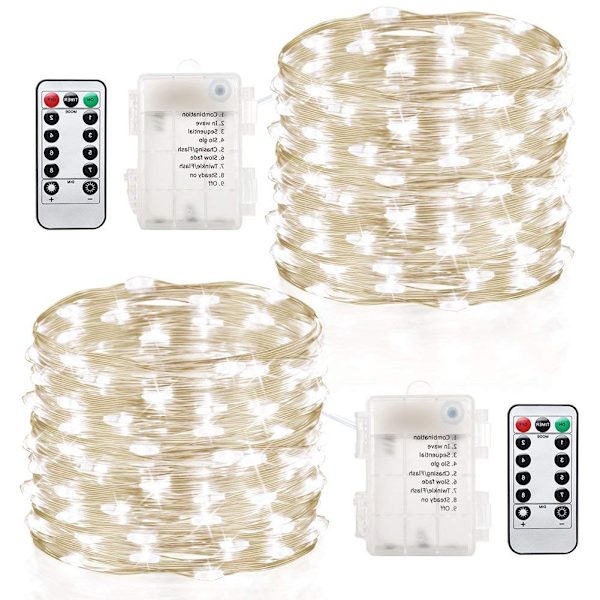 2-pack Fairy Lights Ljusslingor Batteridrivna Vattentäta 8 Lägen Fjärrkontroll 100 LED Ljusslingor 10 m Koppartråd Eldflugsljus