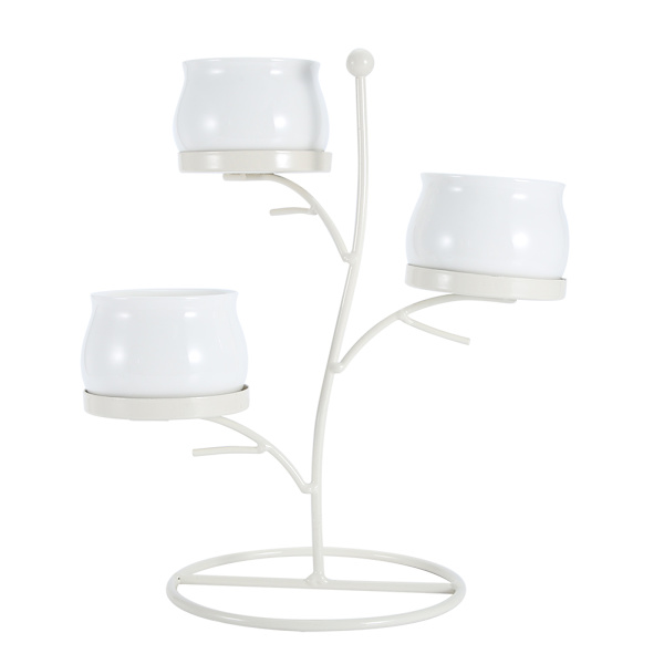 Liten hvit keramisk blomsterpotte med geometrisk jernramme planteholder (hvit)