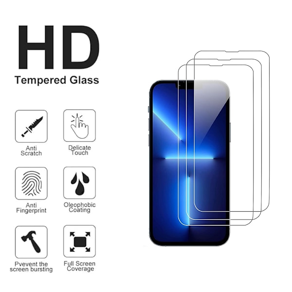 3-Pak Hærdet Glas Skærmbeskytter til iPhone 13/13 Pro Beskyt din skærm effektivt mod ridser, pletter og stød med denne holdbare skærmbeskytter.