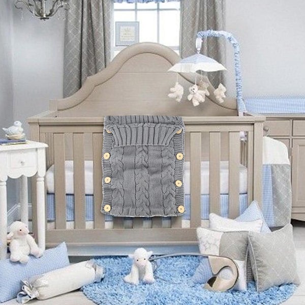 Nyfødt Baby Wrap Swaddle Tæppe Strikket Sovepose Modtagelse Tæpper Barnevogn Wrap til Baby (0-12 Måneder)
