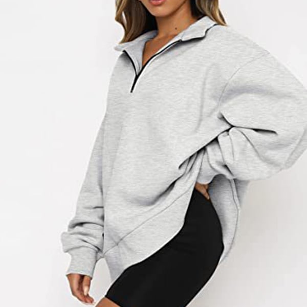 Trendy Queen Oversized Sweatshirts med Halv Zip til Kvinder - Efterårstøj