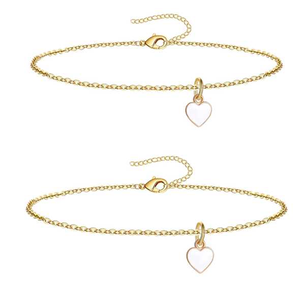 Rostfritt stål hjärtkedja armband och fotlänk för män kvinnor, armband (15+5cm), fotlänk (21+5cm) Justerbar