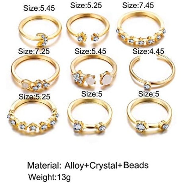 Ring Guld Boho Ring Flicka Vintage Gem Kristall Ring Knuckle Knot Ring Set Tonårsfest Daglig Semester Smycken Present