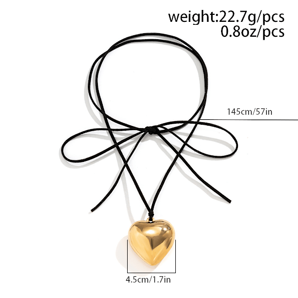 Kvinnors Puffed Heart String Halsband Långt Wrap Tie Choker Silver Guld Hjärta Bubble Hänge Smycken Presenter till Tonårsflickor