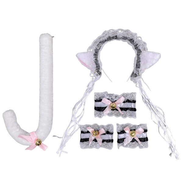 Kattöron pannband och katt svans fluga handled dekorationer set för kvinnor, barn katt kostym för Halloween fest