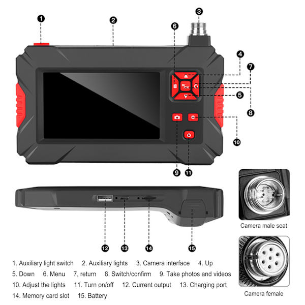P30 8mm 1080P Industriel Endoskop med Dobbelt Linse og 4,3 tommer LCD Skærm Justerbar 8+1 Lys (1 m / 3,3ft)