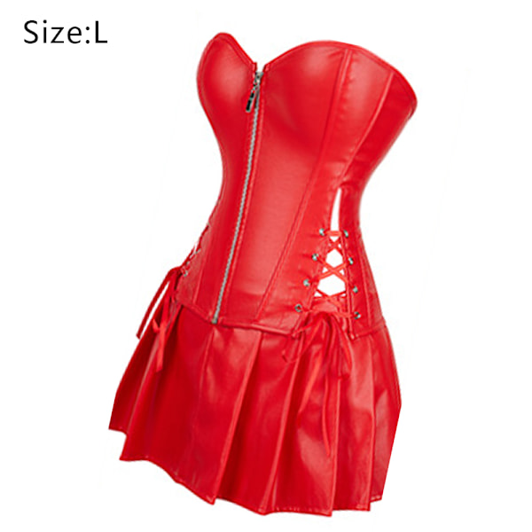 Kvinders Punk Rock Kunstlæder Steampunk Korset Sæt Retro Goth Overbust Stål Bustier med Skørt