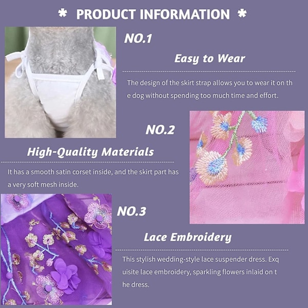 Blomsterblonder Hundekjole Kat Prinsesse Seler Kostume Hvalpe Tutu Blomster & Bue Tøj Hvalpe Broderi Skørt