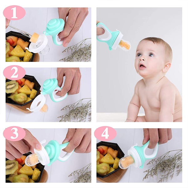 Baby Fruktmatare Napp - Babymatare Färska Matar Napp Spädbarn Frukt Tandningsleksak, 1 Förpackning och 2 Nappklämmor