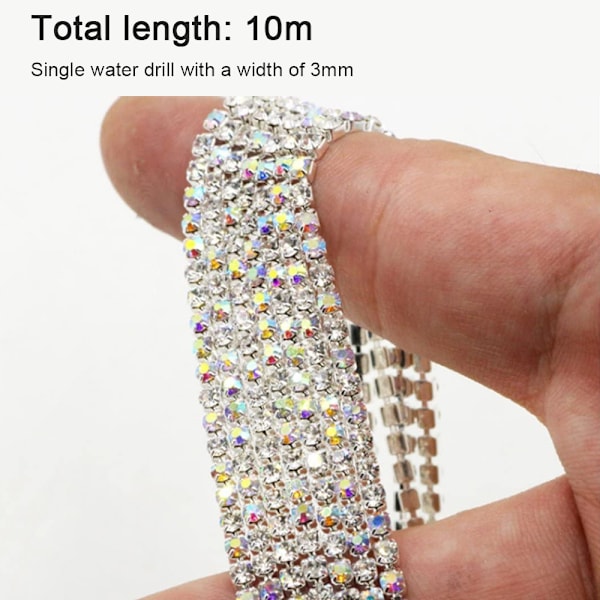 10M Rhinestone Nærkjede Trim Kløkjede Farge Rhinestone Kjede for DIY Kunsthåndverk Sy Smykker Lagging