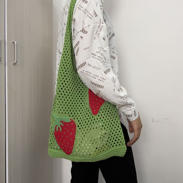 Strikket taske, mesh tote taske, hul taske, jordbær taske, uld taske, dametaske