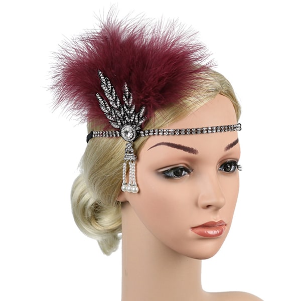 Vintage 1920-tals pannband Roaring 20s Great Gatsby huvudbonad med påfågel fjäder 1920-tals Flapper Gatsby håraccessoarer