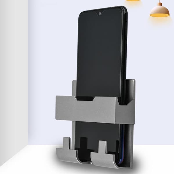 Wall Mount for Mobile Phone Charger, Multifunctional Phone Stand with Key Holder, Remote Control, Storage Box Grey - Grau