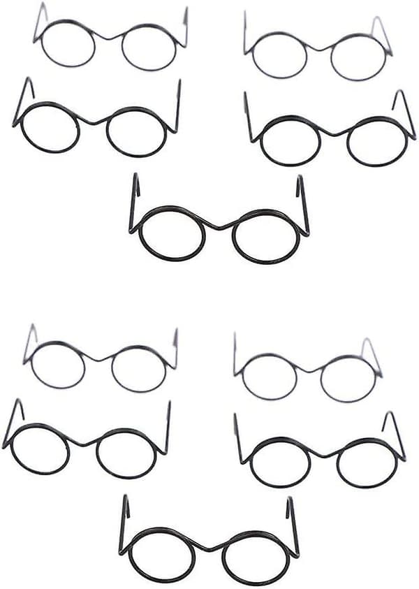 Toy Glasses, Mini Spectacles Round Lensless Frames Doll Accessories Decorations For Kids, 3*2.2*1.2cmblack10cps