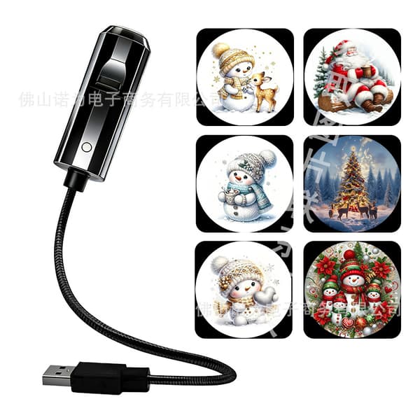 USB Star Projector Night Light, Portable Galaxy Projection Lamp with 6 Replaceable Projection Slides Snowman Christmas 6
