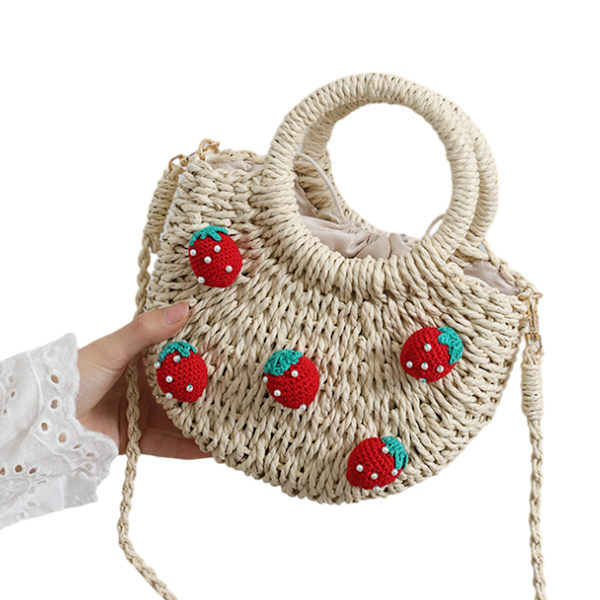 Vevd kurvclutch i halm - sommerstrandveske for jenter