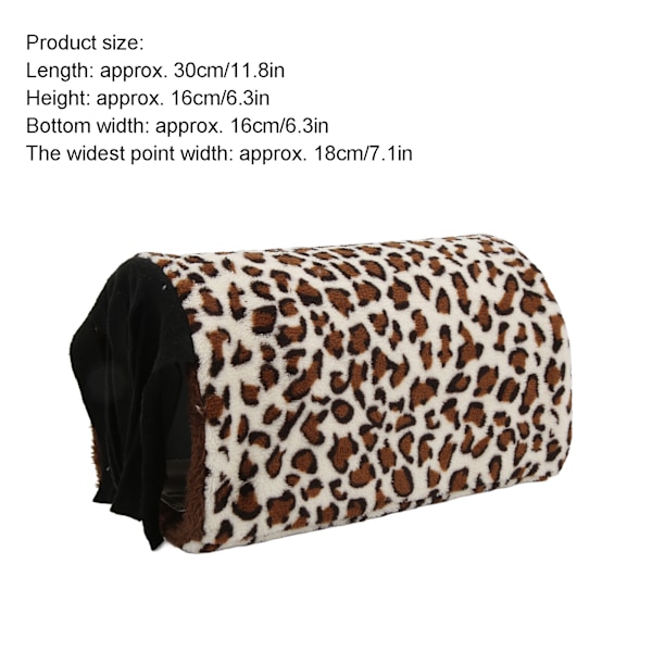 Husdjurstunnel Bo Flanell Leopard Liten Djur Gömställe Lekrör med Fransad Gardin för Hamster Marsvin Brun