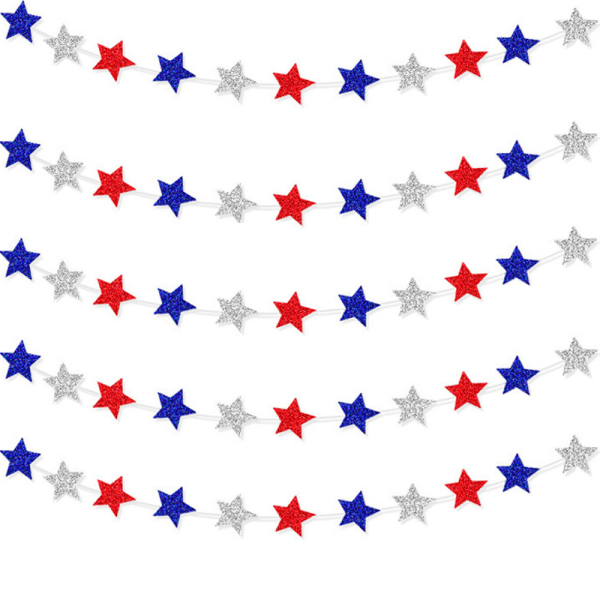 5 Strands Patriotic Star Streamers Banner Garland för 4:e av