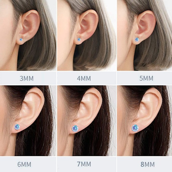 6 Par Örhängen Set 316 Rostfritt Stål Fyra Klor Krona Zirkon Örhängen 3-8mm