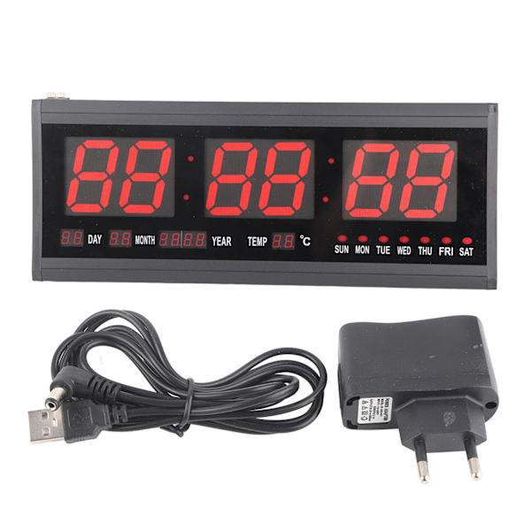 Stor Digital Big Jumbo LED Vægur Alarm Batteri Ur Med Kalender Temperatur (Rød)