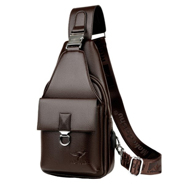 Herrar Läder Sling Bag, Bröstväska, Axelväska, Crossbody Väska, Fritidsväska, Multifunktionell