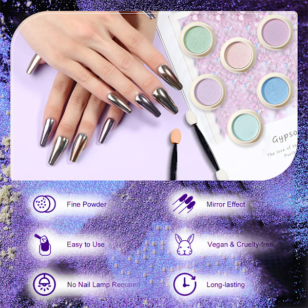 6-pack Nagelpulver Set 6 Färger Nagelpulver Nagel Effekt för Nageldekoration Salong Hem DIY
