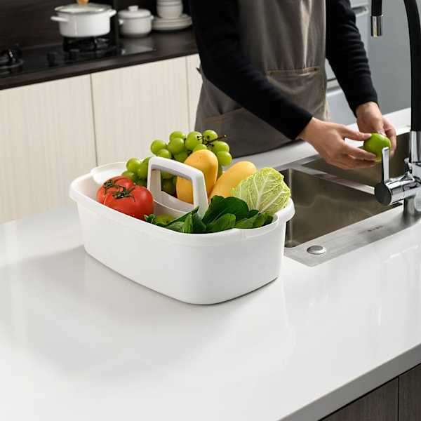 Plastdusj Caddy Tote, Bærbar Oppbevaringskurv Organizer med Håndtak for Hybel, Bad, Hage, Kjøkken, Rengjøringsartikler, Blå, Hvit