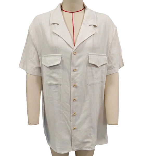 Herr Kortärmad Skjorta Bröstfickor Nedåtvänd Krage Knappstängning Enfärgad Sommar Casual Blus Beige L