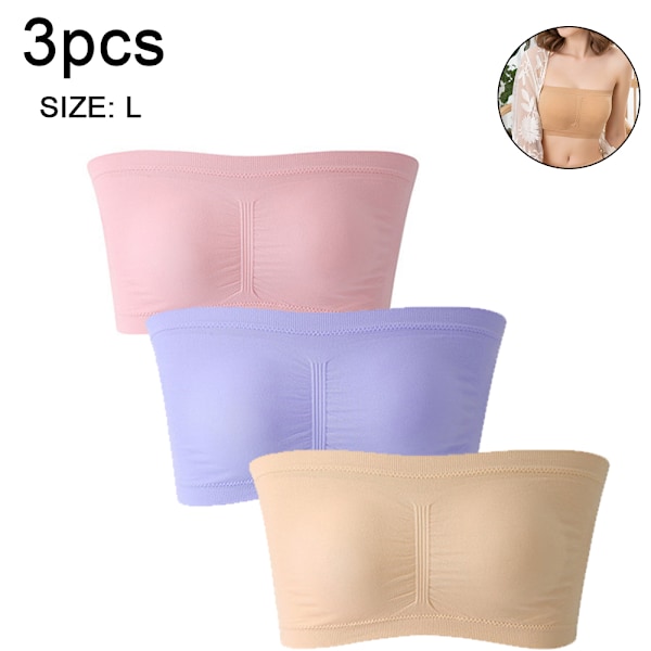 3 stk. Dame Polstret Bandeau BH, Stropløs Aftagelige Puder Tube Toppe