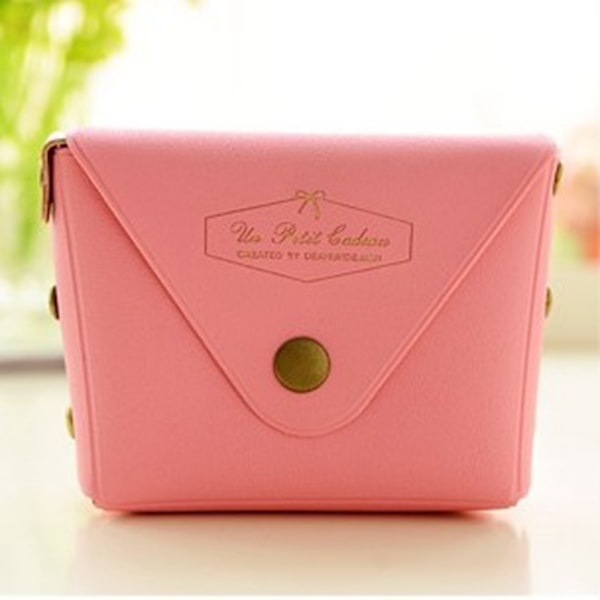 Portabel Mini Myntplånbok Dam PVC Pengar Kort Väska Förvaring Organizer Rosa