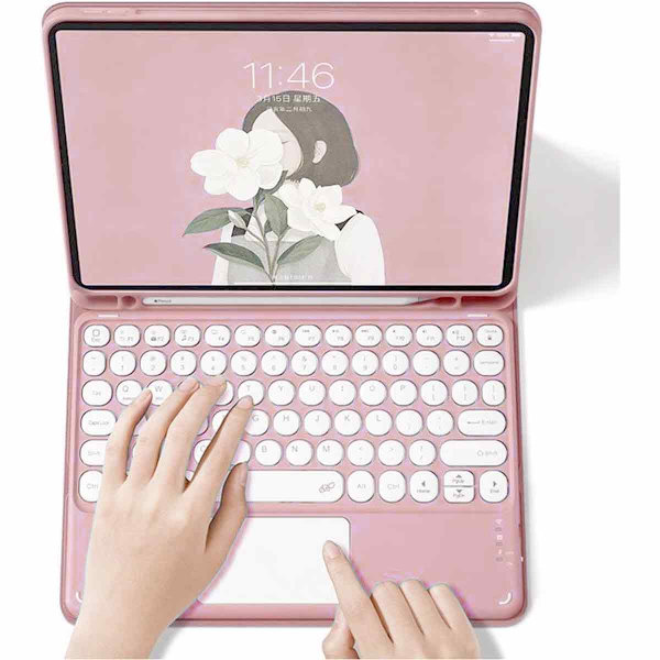 Passer til iPad 9 2021 10,2-tommer iPad 8 iPad 7 Air 3 Pro 10,5 tastaturcover, med en mus farvetastatur retro rund form