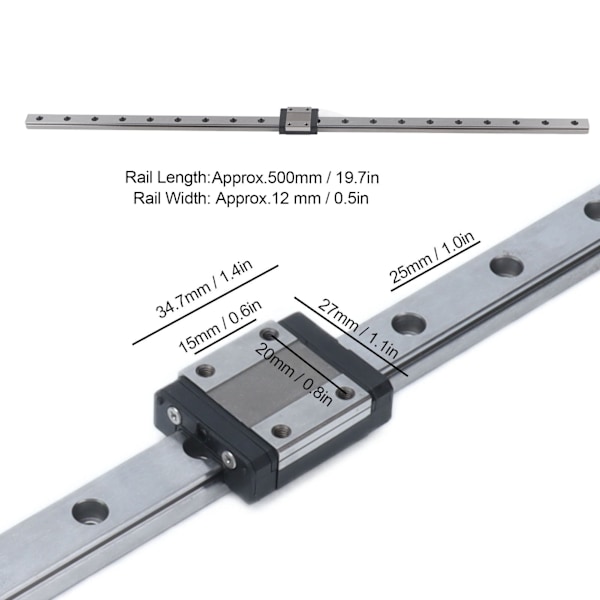 Lineær Skinneførende Leje Stål Glideblok Bevægelsesvej Værktøjer 12mm til CNC Maskine MGN12500mm