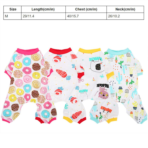 4-pack Hund Jumpsuit Mjukt Kläder Vår Sommar Bomull Hundar Bodysuits Långärmad Skjorta M