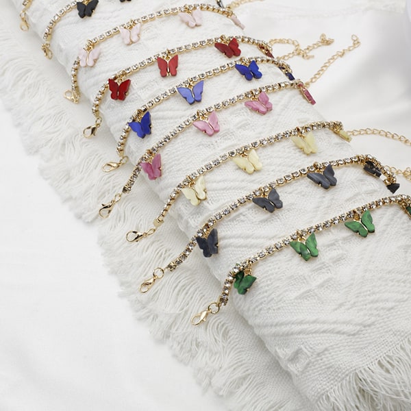 Rhinestone-ketju Perhonen Nilkkakoru, Kristalli Perhonen Nilkkakoru, Jalkaketju Nilkkakoru, Rhinestone Nilkkakoru Korut