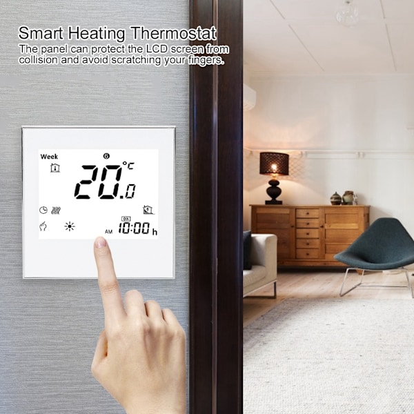 Termostat Rumtemperaturstyring Ugentlig Programmerbar LCD Touchskærm 3A AC110-230V Hvid