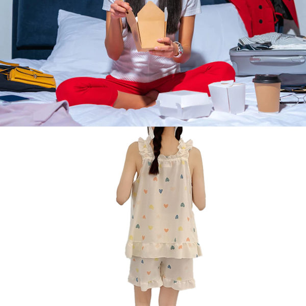 Dam Pyjamas Set Ärmlös Tank Top Casual Shorts Mjölksiden Mjuk Hudvänlig 2-Delar Sommarsovkläder Hjärtmönster M