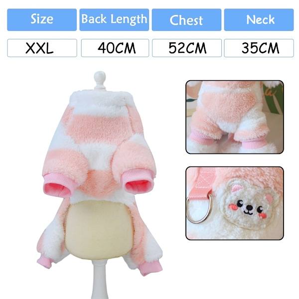 Hundepyjamas til små hunde, vinterhundetrøje med snorring, fleece dyreklæder, sød hundedragt (pink)