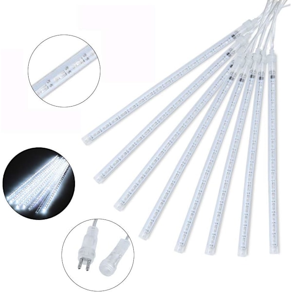 Roytong Meteor Shower Rain Lights, LED istappar med hög ljusstyrka, vattentät och kaskadbar, 30 cm 8 rör 192 glödlampor, till jul