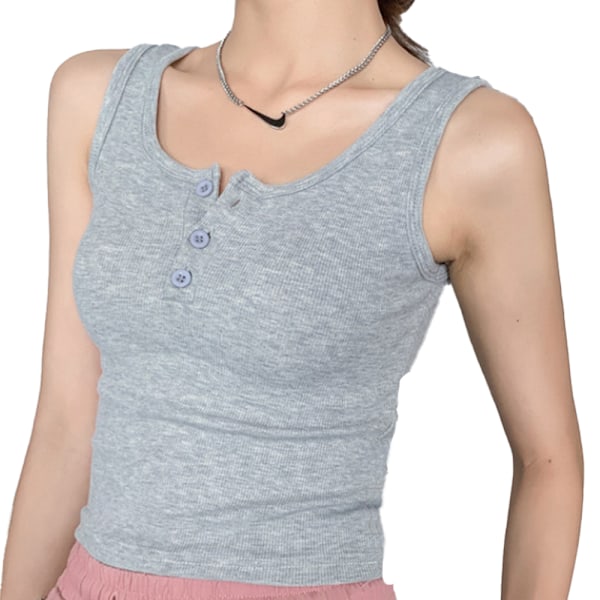 Kvinner Stretch Slim Rund Hals Ribbet Tank Basic Solid Topp