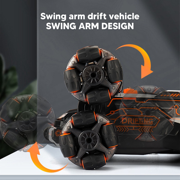 RC Stuntbil 2.4G Gesterstyrning 360 Graders Rotation Dubbel Fjärrkontroll Svingarm 6 Hjul RC Off Road Stuntbil Orange