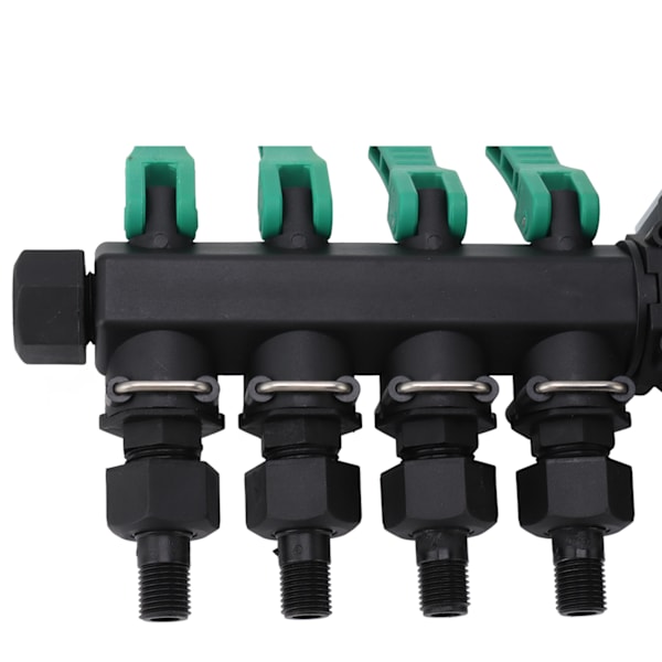 Slangemanifold 4-veis Spjeld Splitter Separat Bryter Multifunksjon Enkel Installasjon Anti-Rust for Gård Hage med Trykkmåler