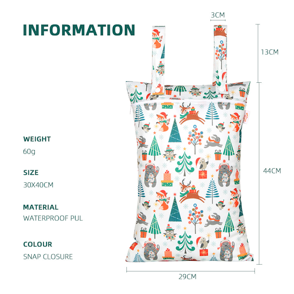 Juletrykk vanntett og støvtett dobbelthåndtak stor kapasitet bleieoppbevaringspose