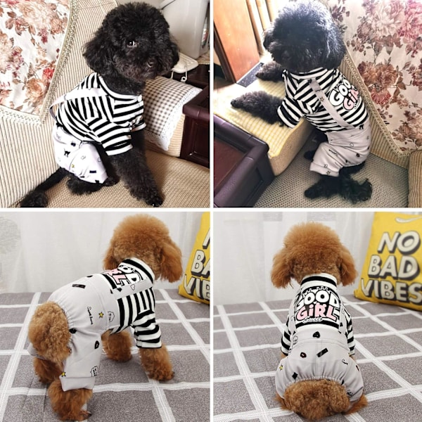 Hundoverall, Randig Valp Pyjamas, Söt Hundvalp Onesies Pjs Jumpers, Mjuk Bomullsskjorta, 4 Ben Kläder Husdjurskläder Kläder för Små Medelstora