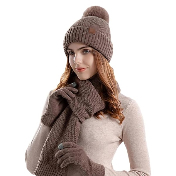 Solid Hat Scarf Glove Tredelad Handskar Halsduk Set Herr Halsduk Handskar Set Dam Halsduk Mössa Handskar