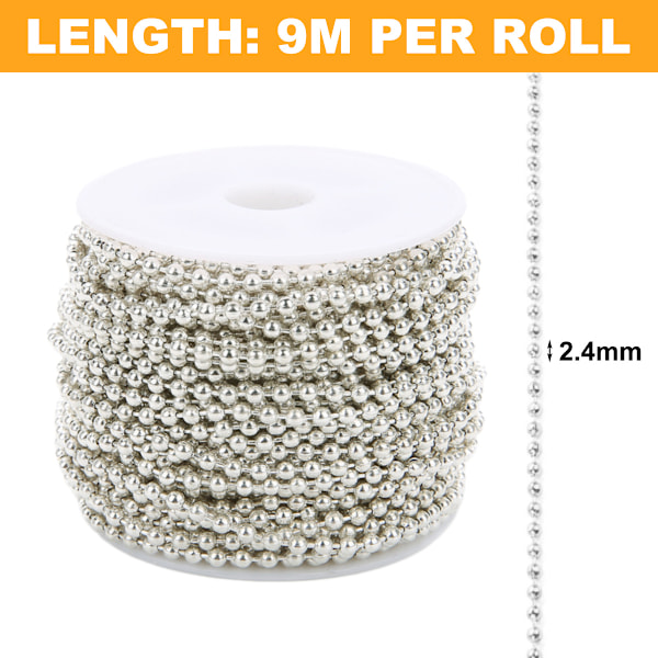 2,4 mm Metallkulkedjor, Halsbandkedja Kulpärla, 10 Yards Pärlkedja Kulkedja Bulk Pärlkedja, Hundbricka, DIY-Hantverk