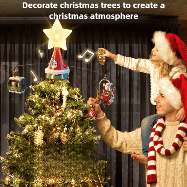 [Christmas Tree Topper] Automatic Rotating Christmas Tree Topper with Music Light & Star-shaped Light Display - USB Powered Spinning Holiday [TT] Variant