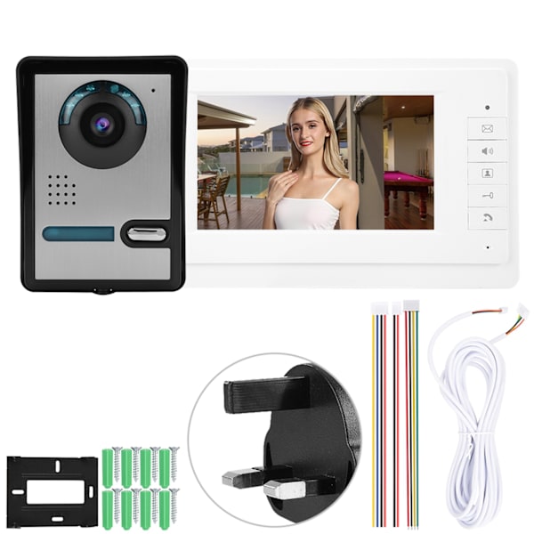 7 tum LCD Videodörrtelefon Dörrklocka Intercomkamera Monitor Hem Säkerhetssystem 110-240V (UK)