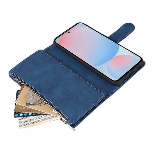 Case for Samsung Galaxy A56 5G with Zipper, Wallet, Multiple Card Slots, Leather Case Blue